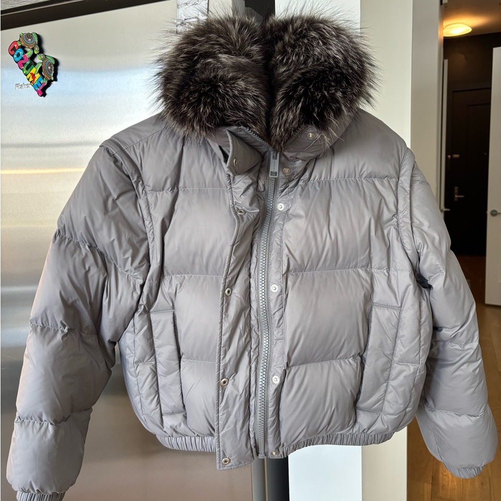 Yves Salomon Gray Jacket with Fur Detail